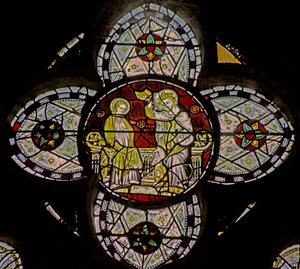 Vitrail représentant le Couronnement de la Vierge - French School